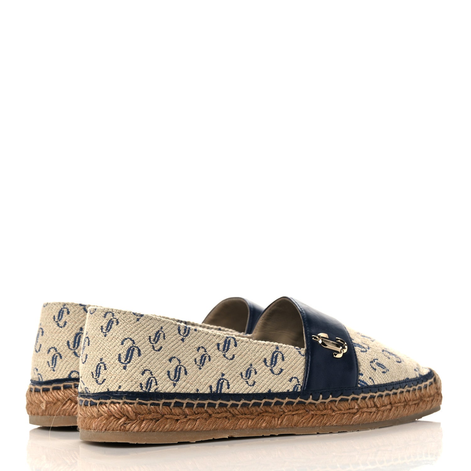 Jimmy Choo Jacquard Monogram Calfskin Cora Dru Espadrilles 37 Sand Dune Navy 4 of 11