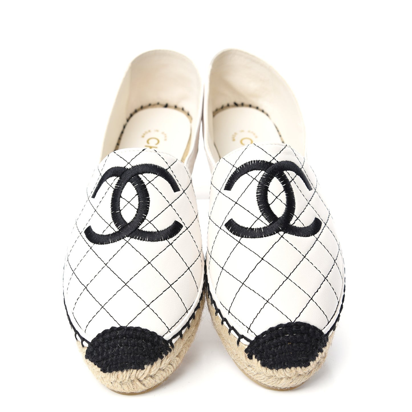 Lambskin Stitched CC Espadrilles 38 White Black