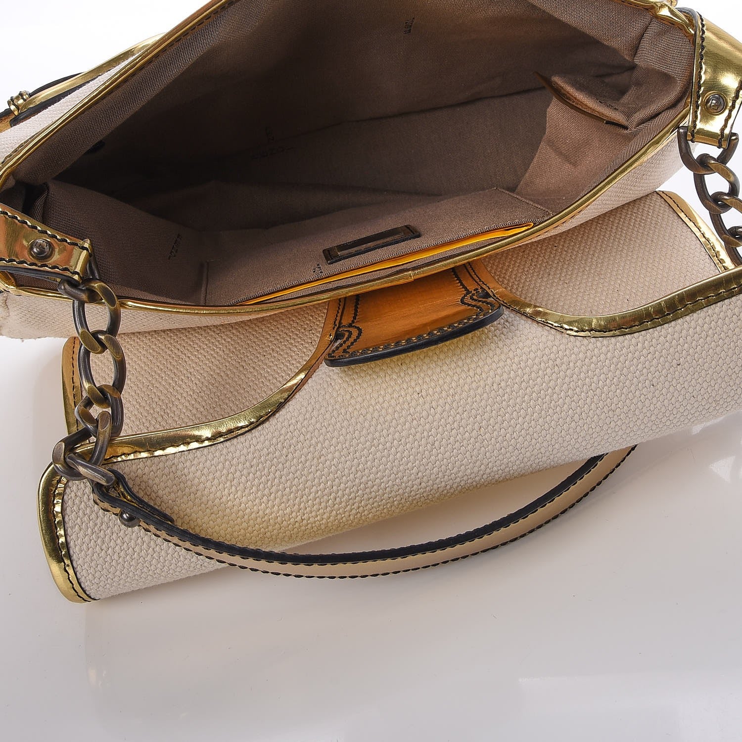 Fendi Metallic Leather Canvas B Bis Flap Bag Ivory 5 of 9