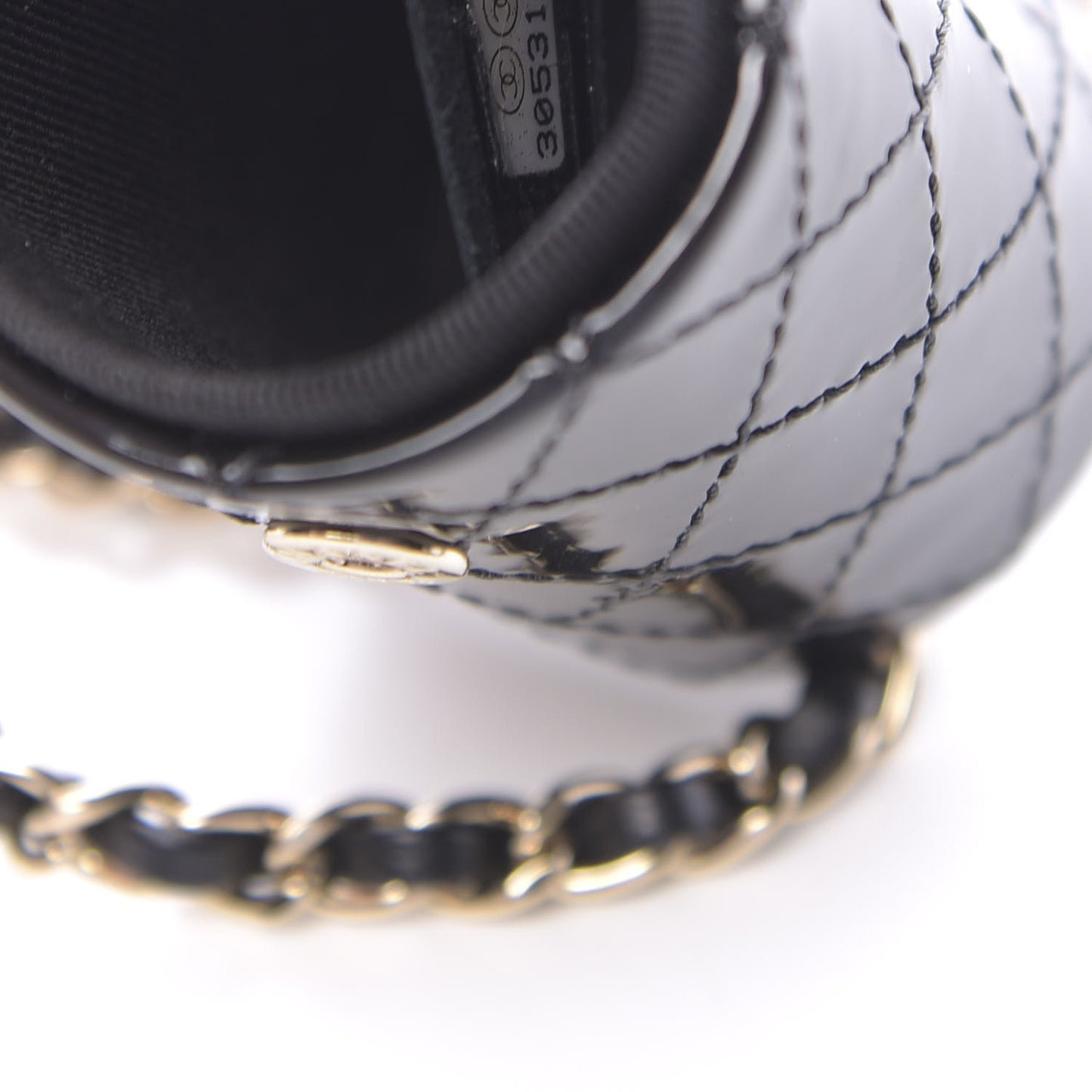 Patent Calfskin Lipstick Case On Chain Black