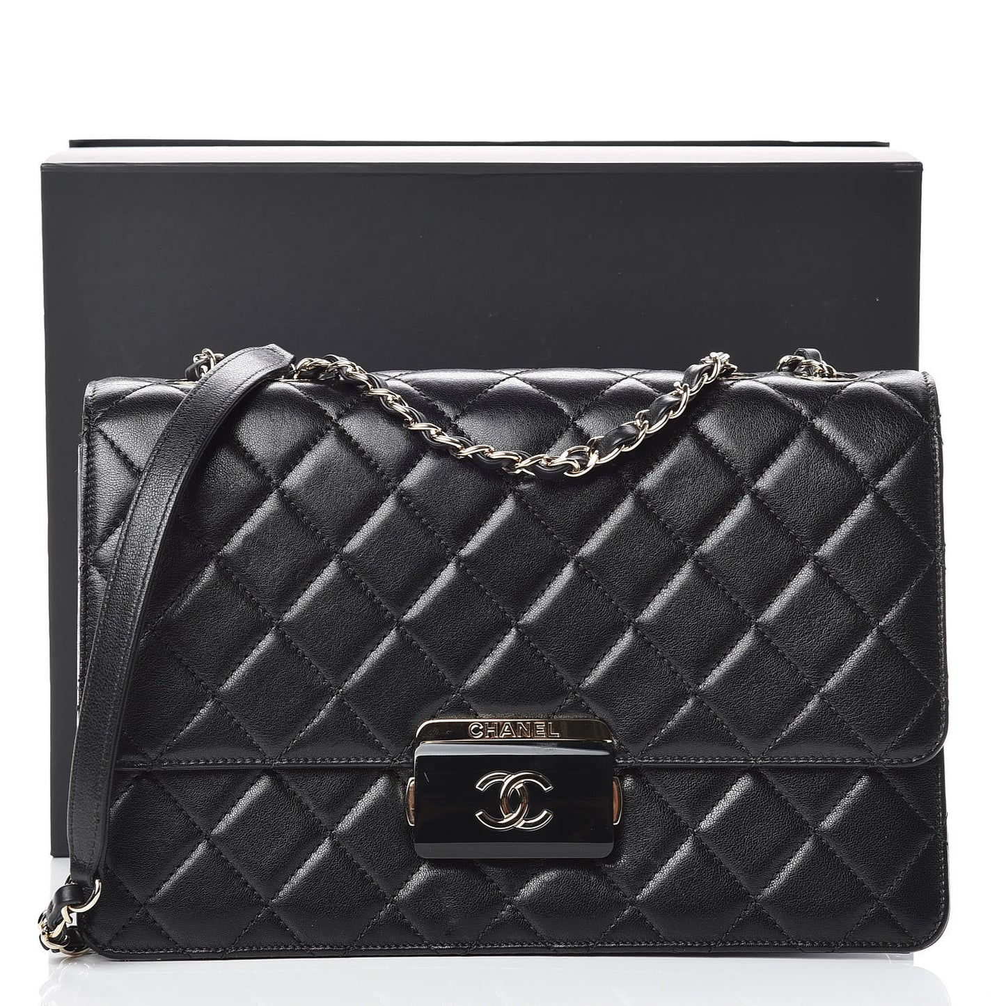 Sheepskin Quilted Large Beauty Lock Flap Black