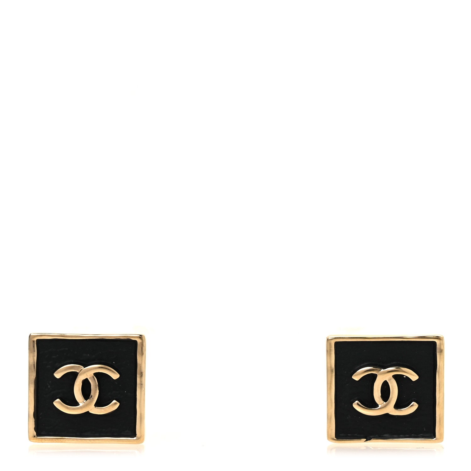 Chanel Metal Enamel CC Square Earrings Gold Black 1 of 5