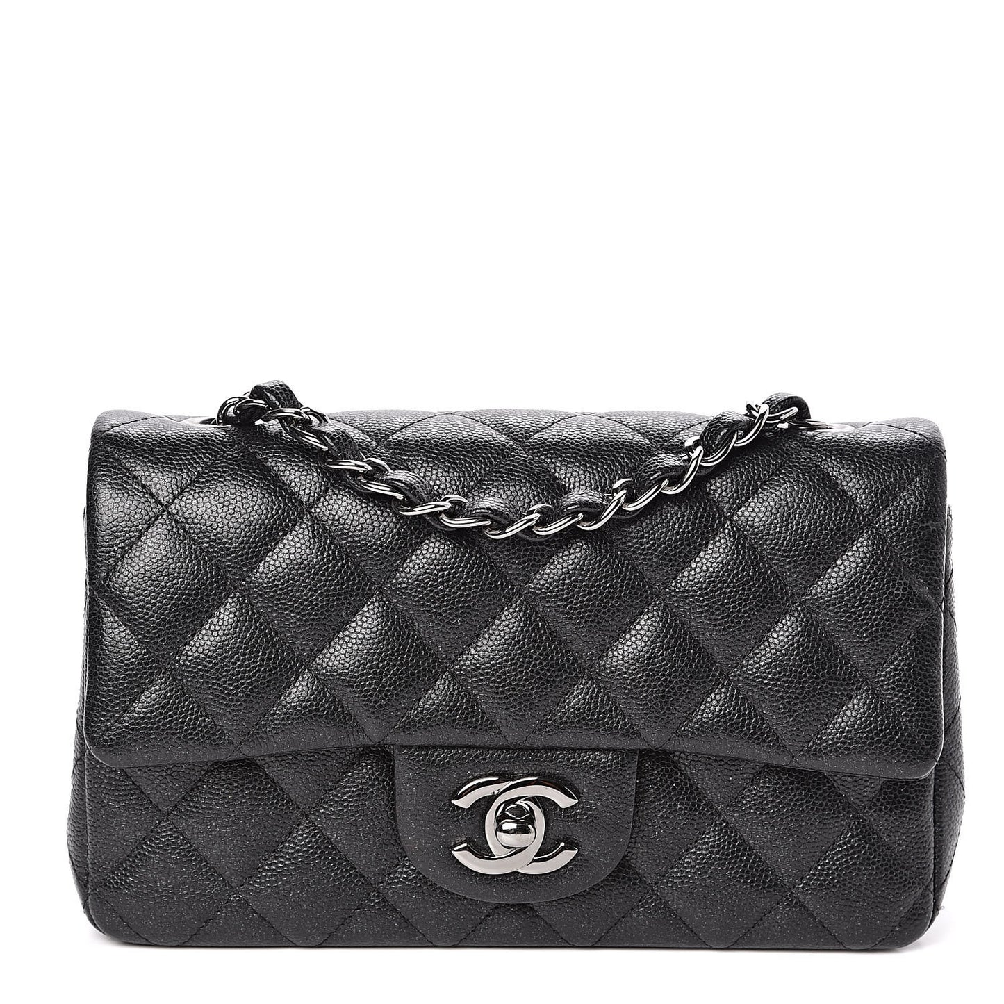 Iridescent Caviar Quilted Mini Rectangular Flap Black