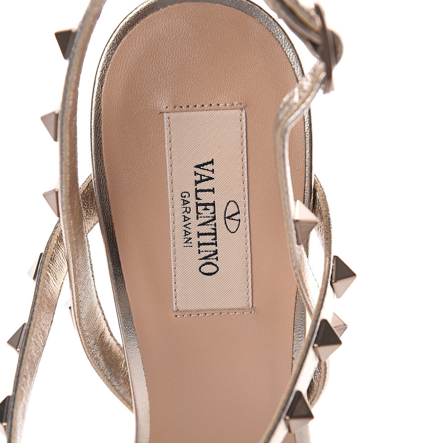 Metallic Nappa Rockstud T-Strap Slingback 85mm Sandals 39.5 Skin