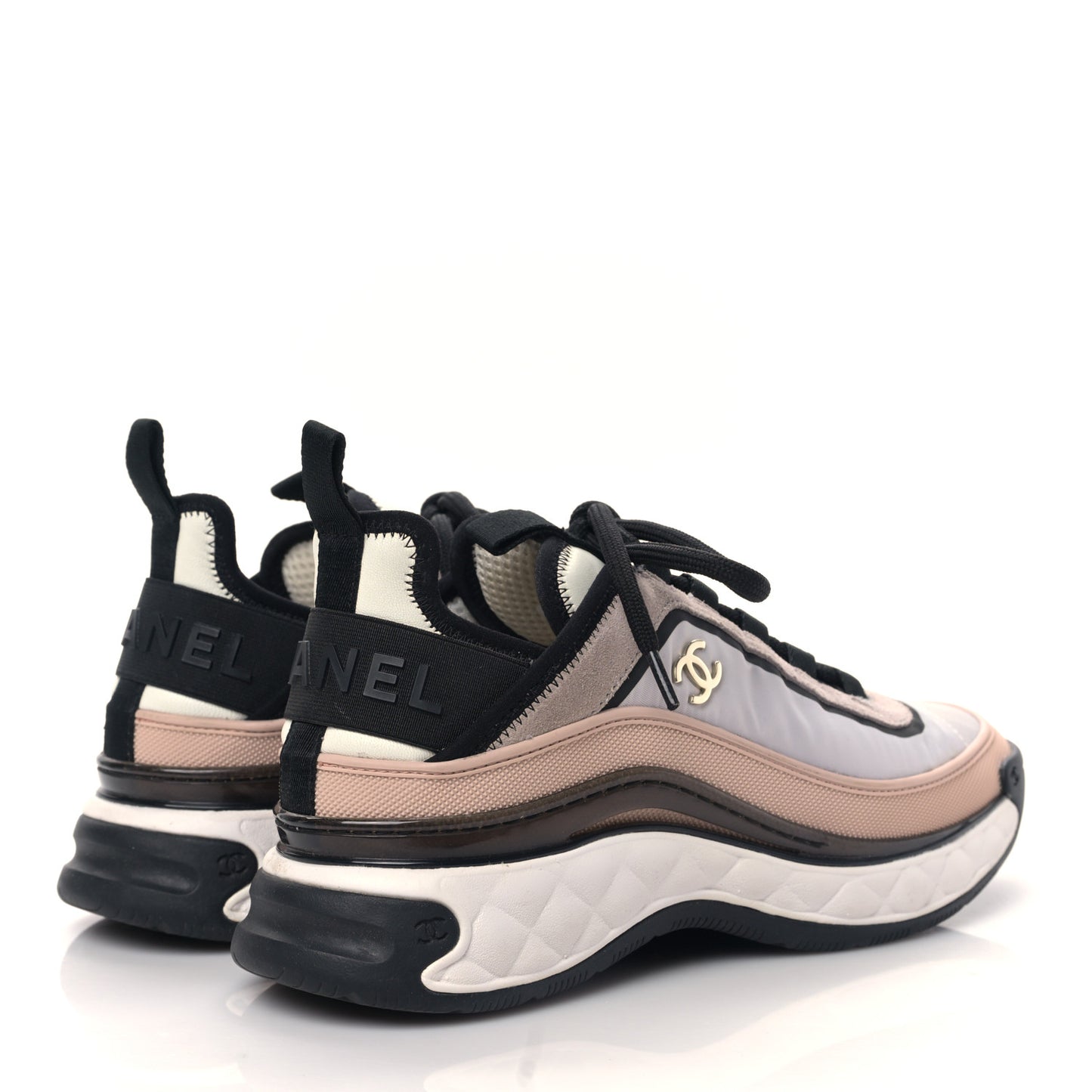 Suede Calfskin Mixed Fibers CC Sneakers 37 Pink Grey