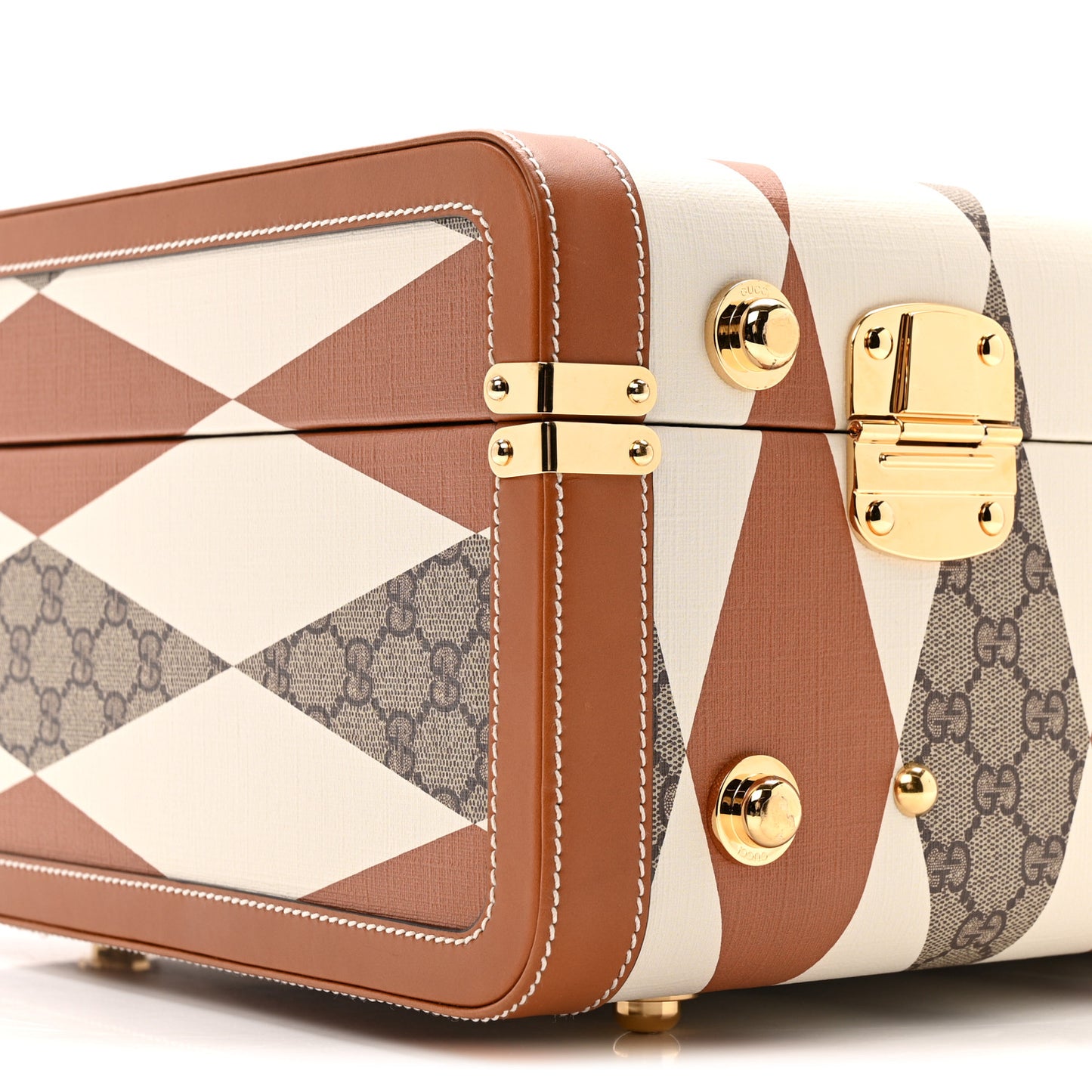 GG Supreme Monogram Boarded Dyana Calfskin Rhombus Print Savoy Medium Rigid Suitcase Beige Ebony Mystic White Hazel Brown
