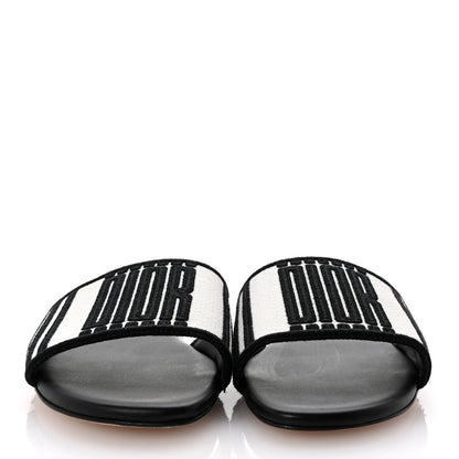 Christian Dior Cotton Embroidered Dway Mule Slides Sandals 36 Black White 3 of 9