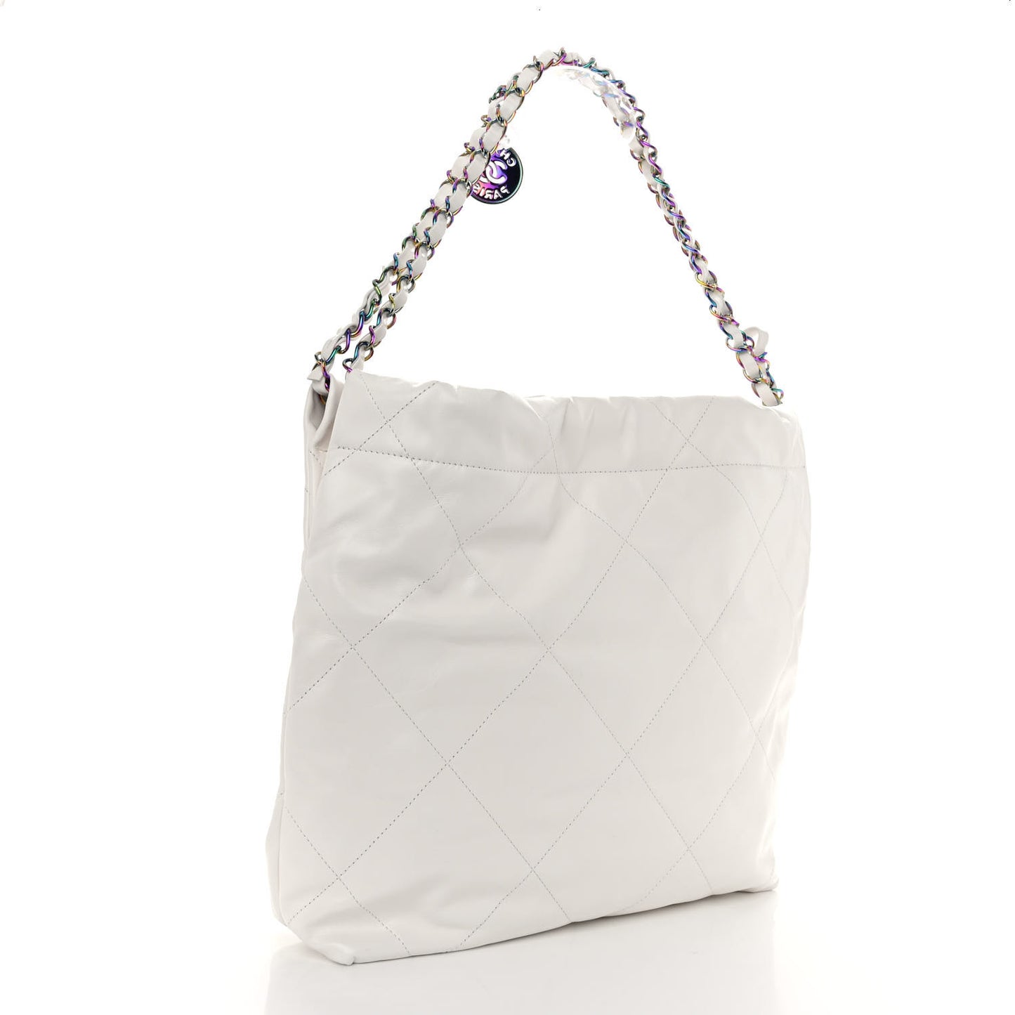 Shiny Calfskin Quilted Small Rainbow Chanel 22 White