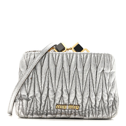 Miu Miu Metallic Matelasse Lux Mini Crossbody Tote Cromo 1 of 14