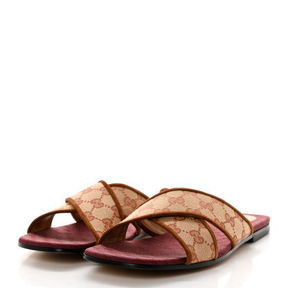 Gucci GG Monogram Suede Womens Criss Cross Slide Sandals 41 Beige Ruggine Cuir 3 of 9