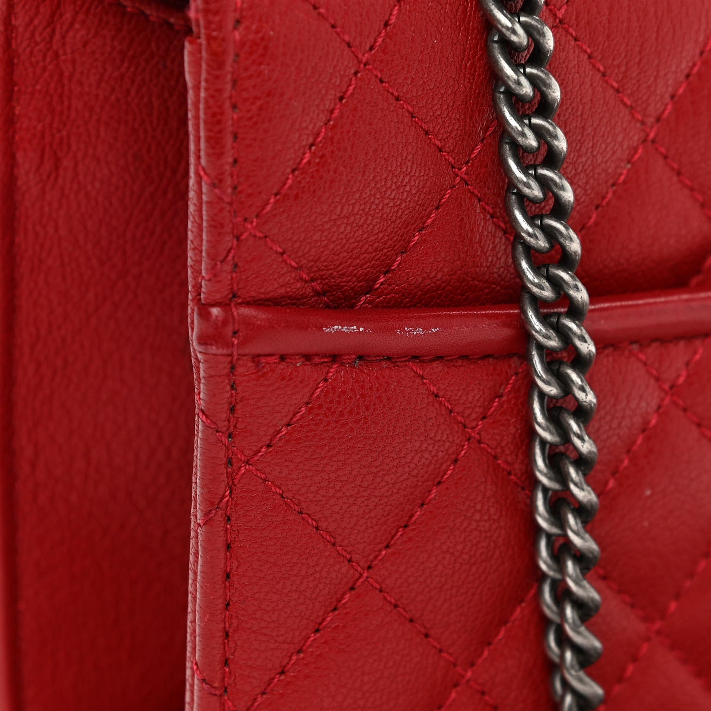 Goatskin Quilted Small CC University Top Handle Flap Red