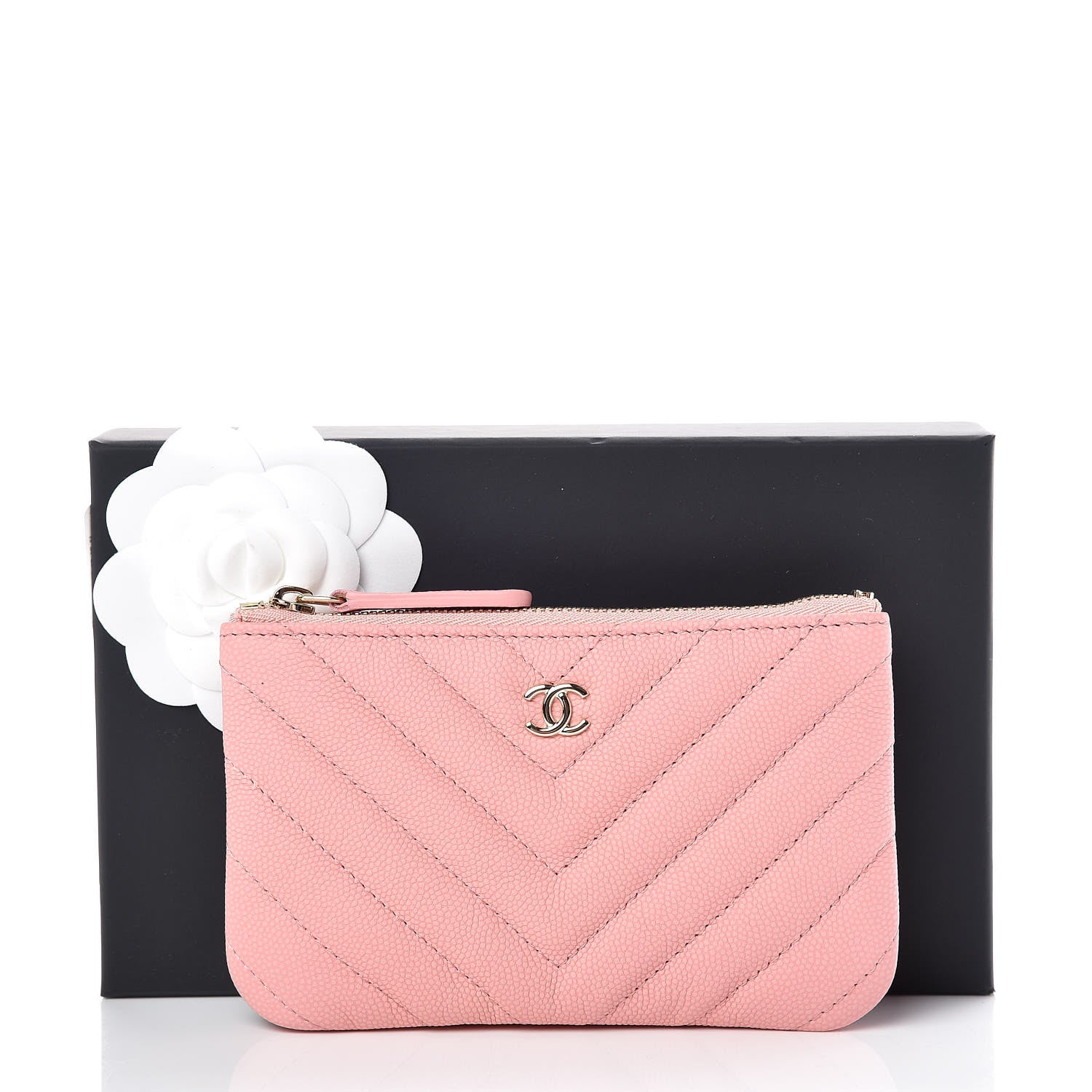 Chanel Caviar Chevron Quilted Small Cosmetic Case Pink 8 of 8
