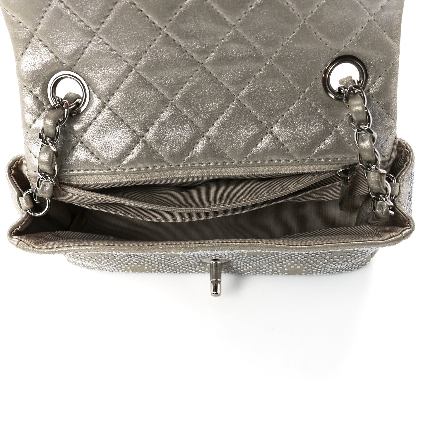 Iridescent Calfskin Studded Mini Flap Silver