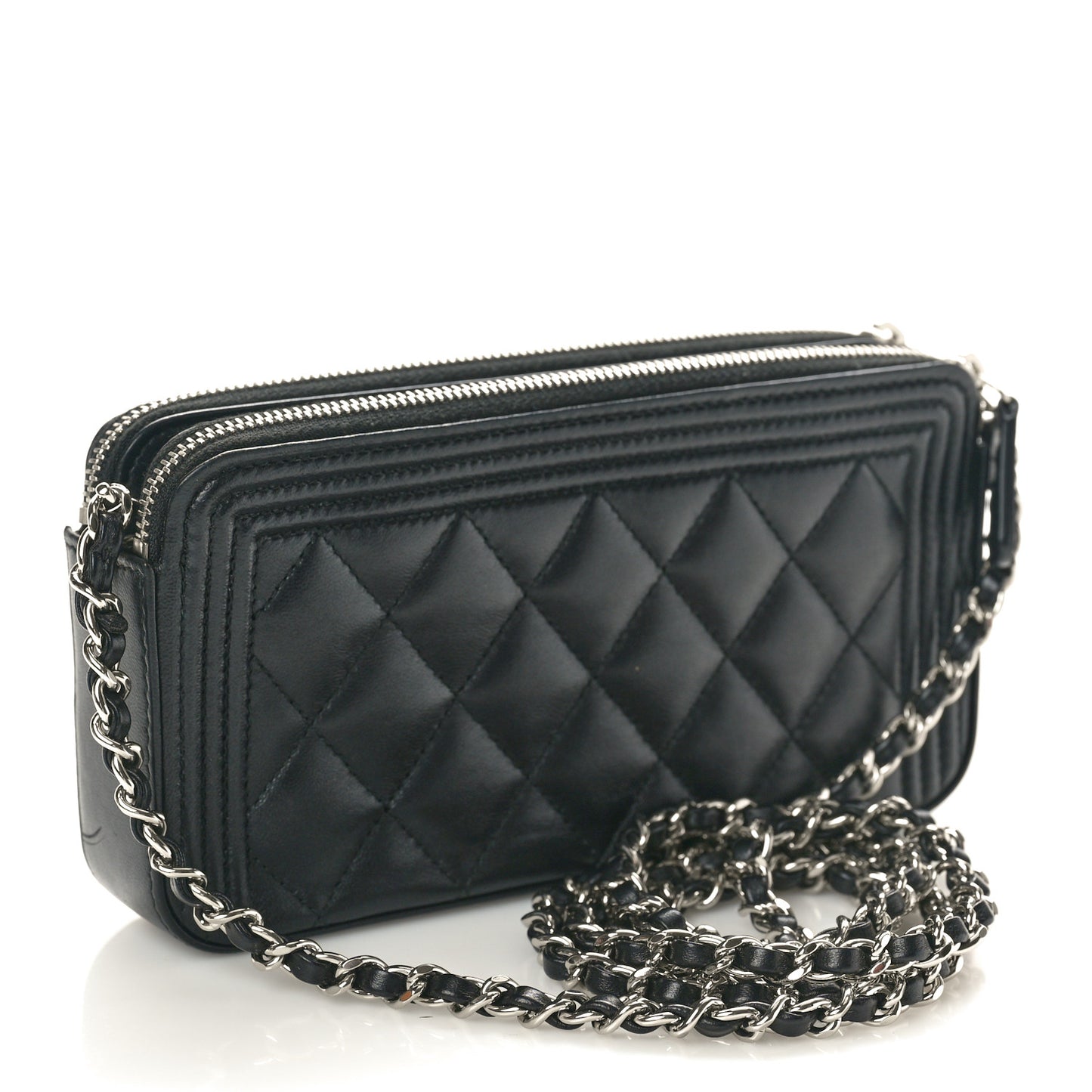 Lambskin Quilted Small Boy Clutch With Chain Black