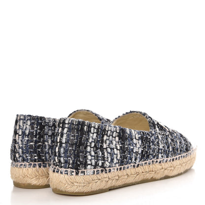 Chanel Metallic Tweed Lambskin CC Espadrilles 40 Blue Black Silver 4 of 10