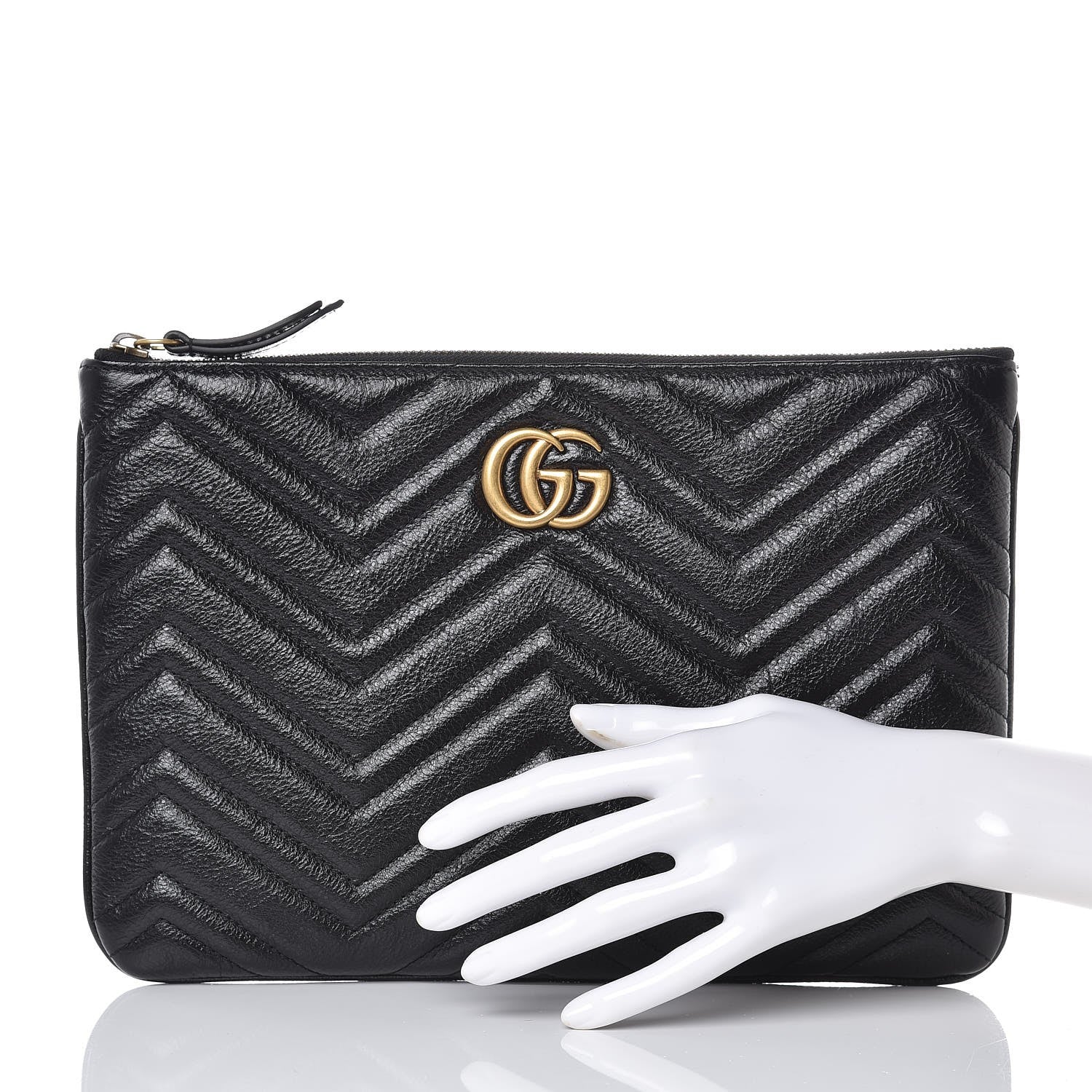 Gucci Azalea Calfskin Matelasse Heart GG Marmont Zip Pouch Black 2 of 8