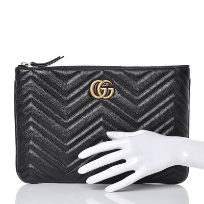 Gucci Azalea Calfskin Matelasse Heart GG Marmont Zip Pouch Black 2 of 8