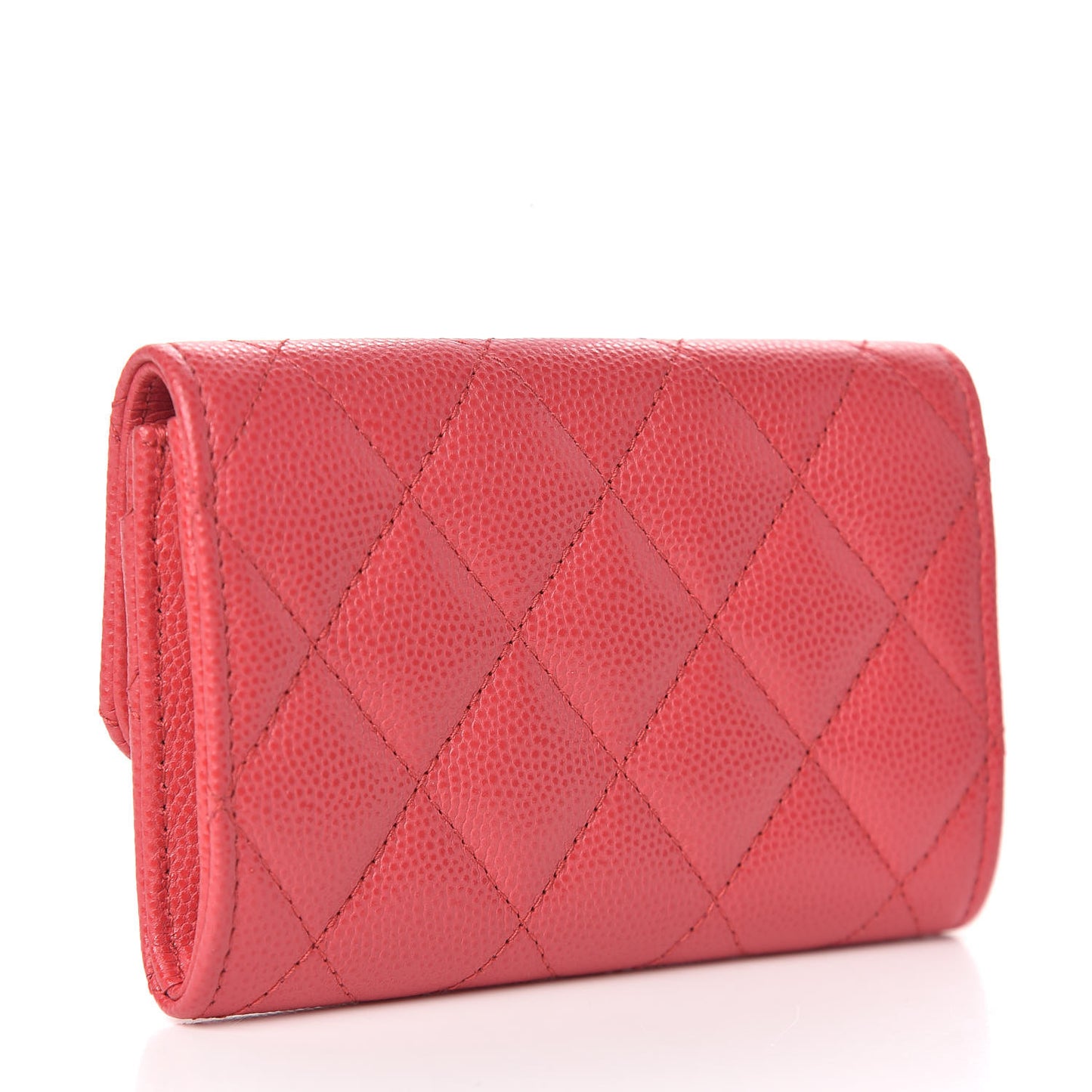 Caviar Quilted Flap Card Holder Wallet Pink