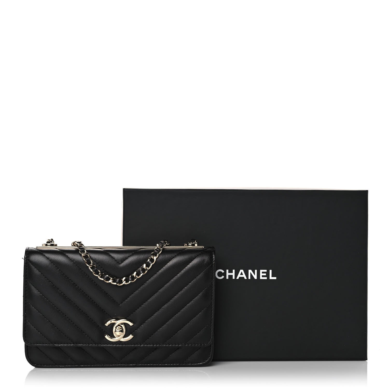 Chanel Lambskin Chevron Quilted Trendy CC Wallet On Chain WOC Black 14 of 14