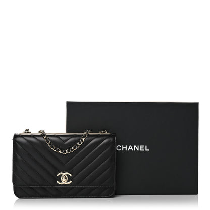 Chanel Lambskin Chevron Quilted Trendy CC Wallet On Chain WOC Black 14 of 14