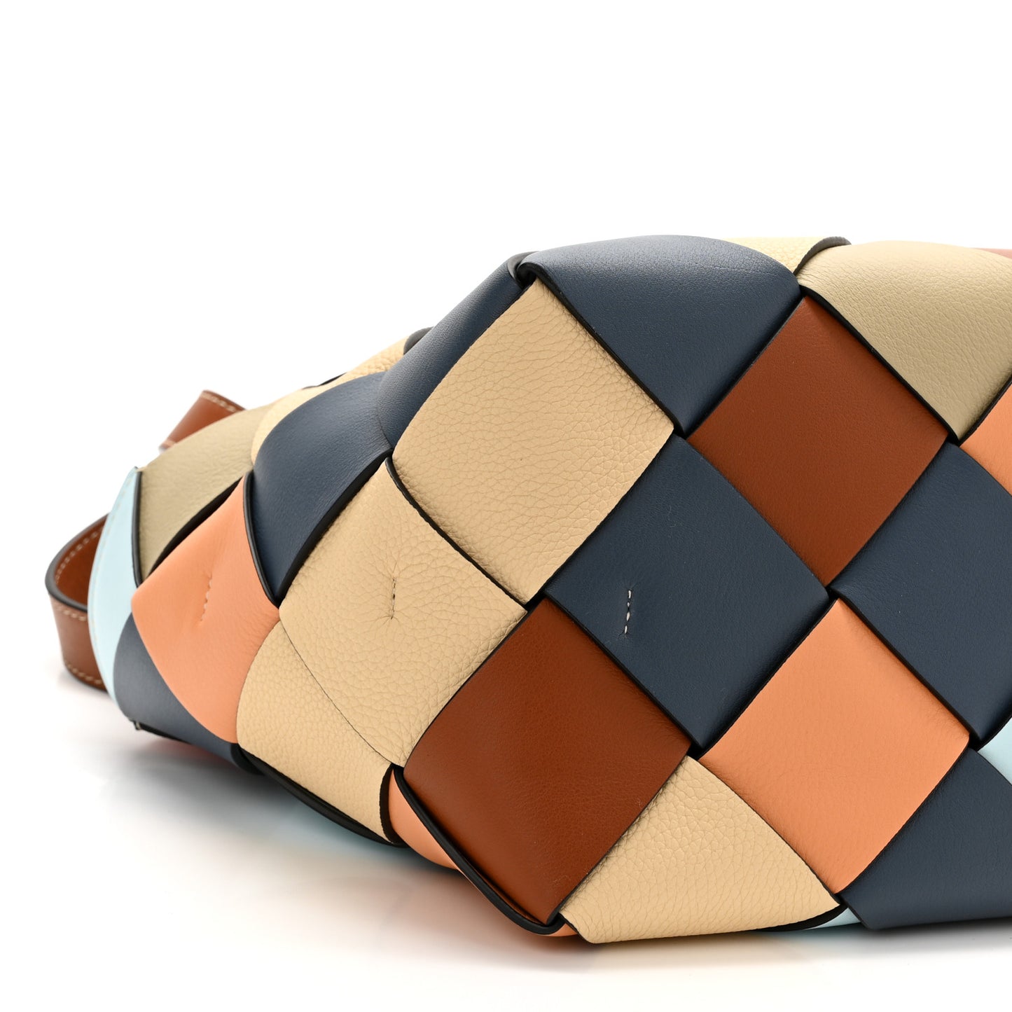 Calfskin Small Woven Basket Surplus Bag Soft Apricot Crystal Blue