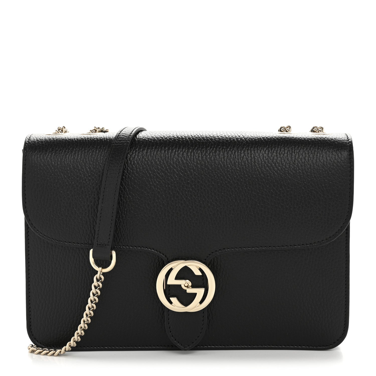 Gucci Dollar Calfskin Interlocking G Shoulder Bag Black 1 of 12