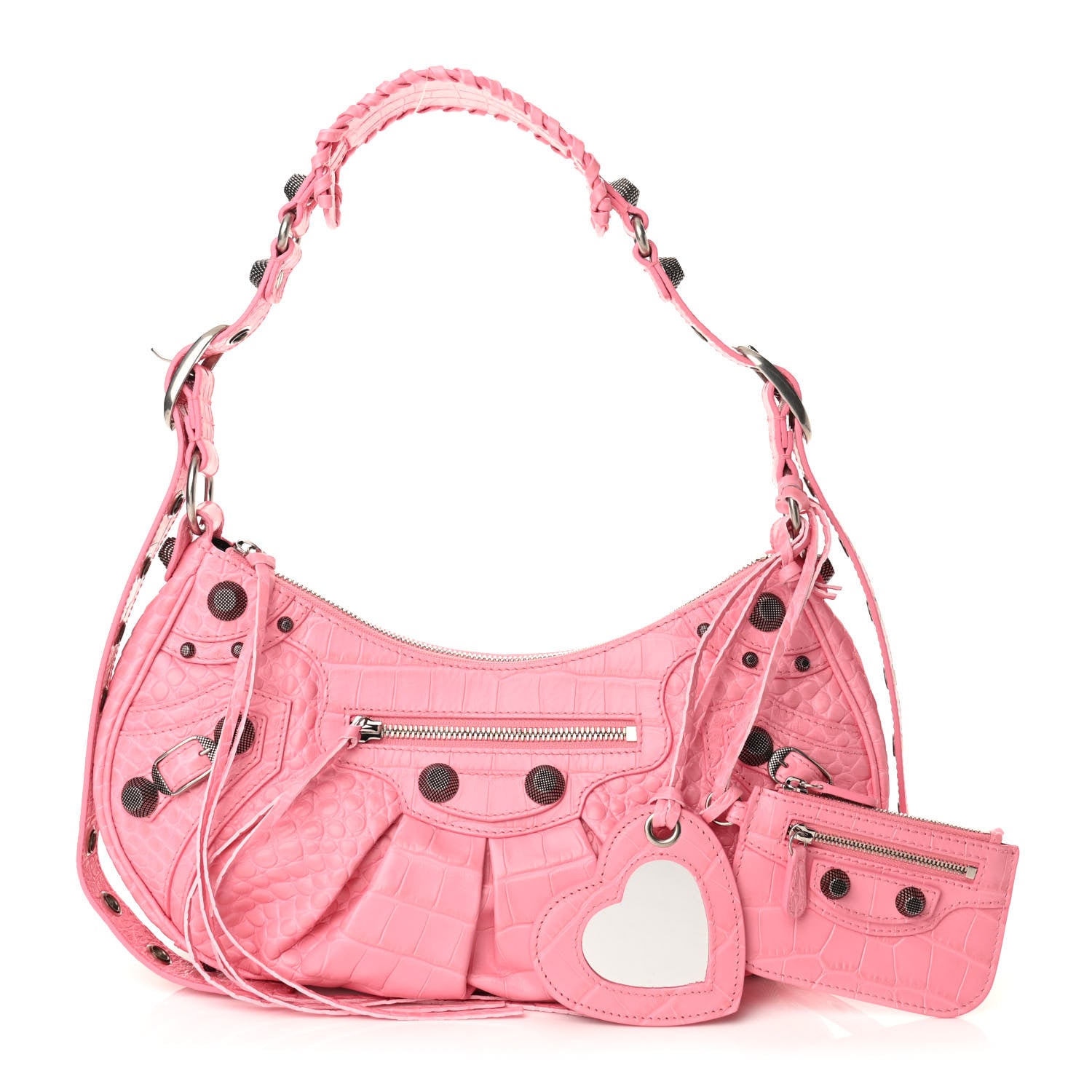 Balenciaga Extra Supple Calfskin Crocodile Embossed Small Le Cagole Shoulder Bag Sweet Pink 1 of 11