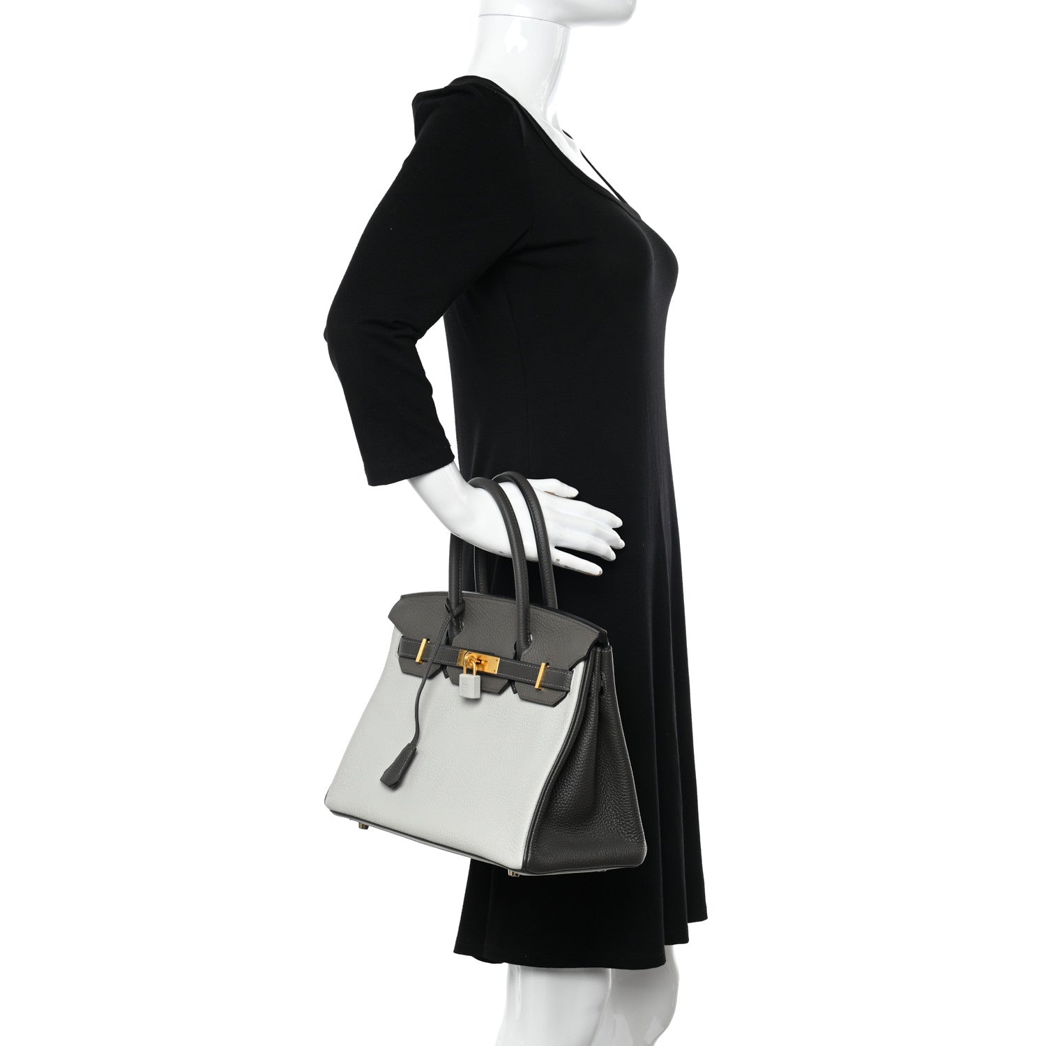 Hermes Taurillon Clemence Horseshoe Birkin 30 Gris Perle Etain Graphite 2 of 14