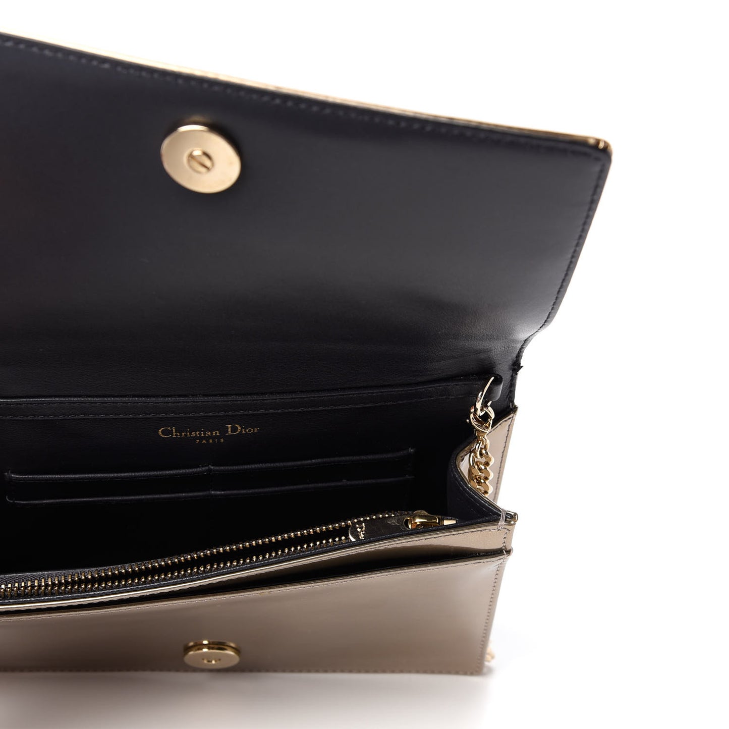Metallic Patent Micro-Cannage Diorama Wallet on Chain Pouch Gold