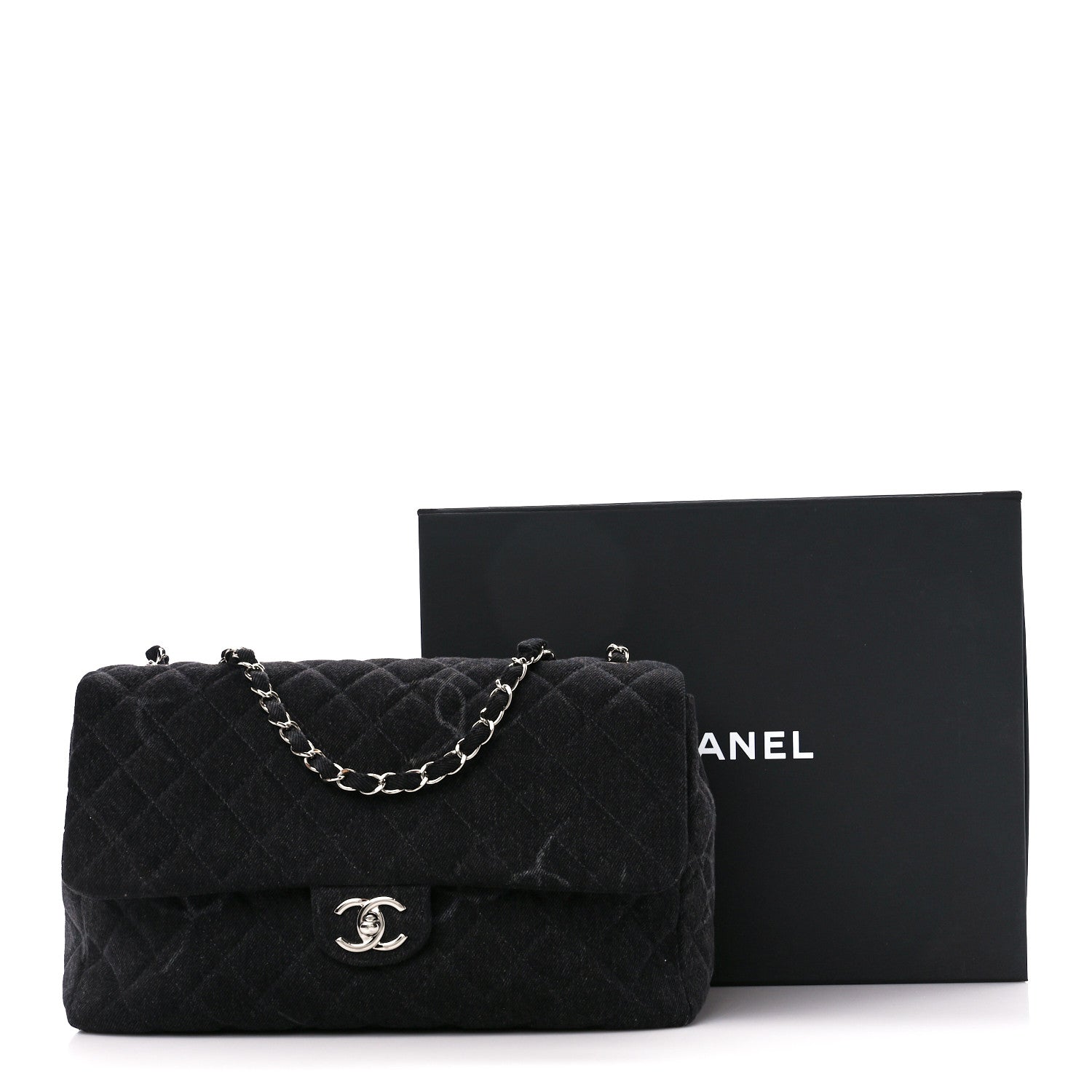Chanel Denim Quilted CC Print Jumbo Single Flap Black 12 of 12