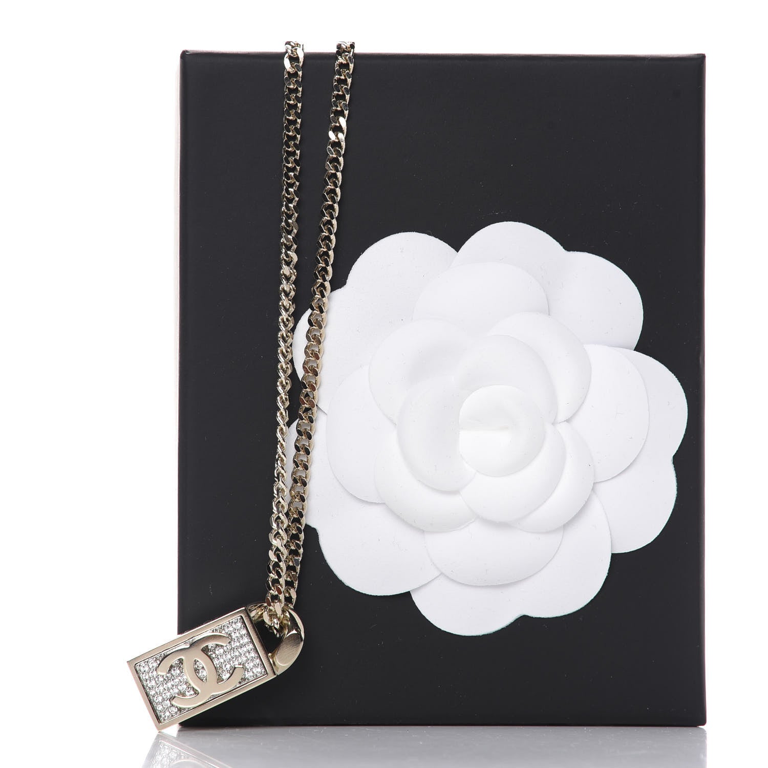 Chanel Crystal Dog Tag Charm Necklace Gold 7 of 7
