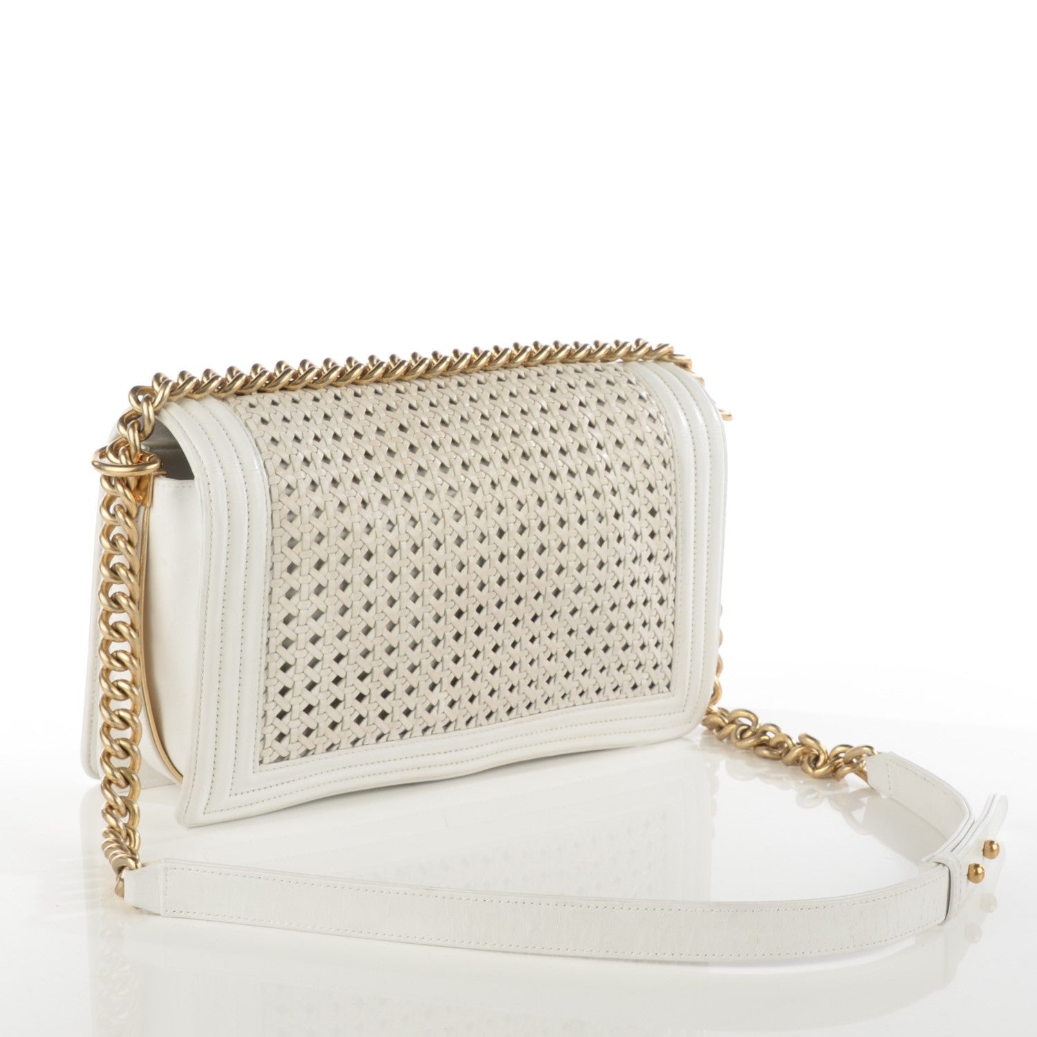Chanel Sheepskin Braided New Medium Boy Reverso Flap White 3 of 9