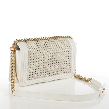 Chanel Sheepskin Braided New Medium Boy Reverso Flap White 3 of 9
