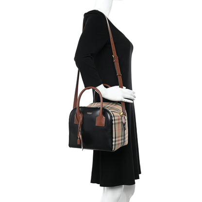 Burberry Smooth Calfskin House Check Medium Cube Bowling Bag Archive Beige 2 of 9