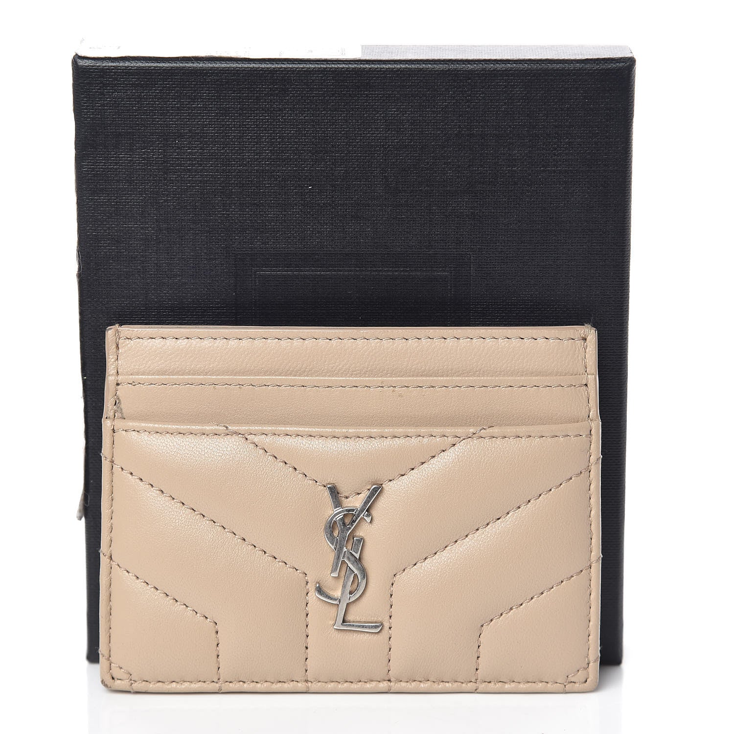 Saint Laurent Calfskin Y Quilted Monogram LouLou Credit Card Case Nude Powder 13 of 13