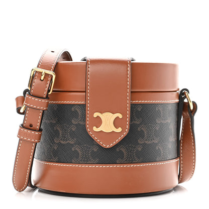 Celine Calfskin Triomphe Canvas Medium Tambour Bag Tan 1 of 9