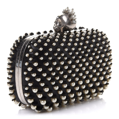 Alexander McQueen Pearl Embellished Calfskin Skull Box Clutch Black 4 of 9