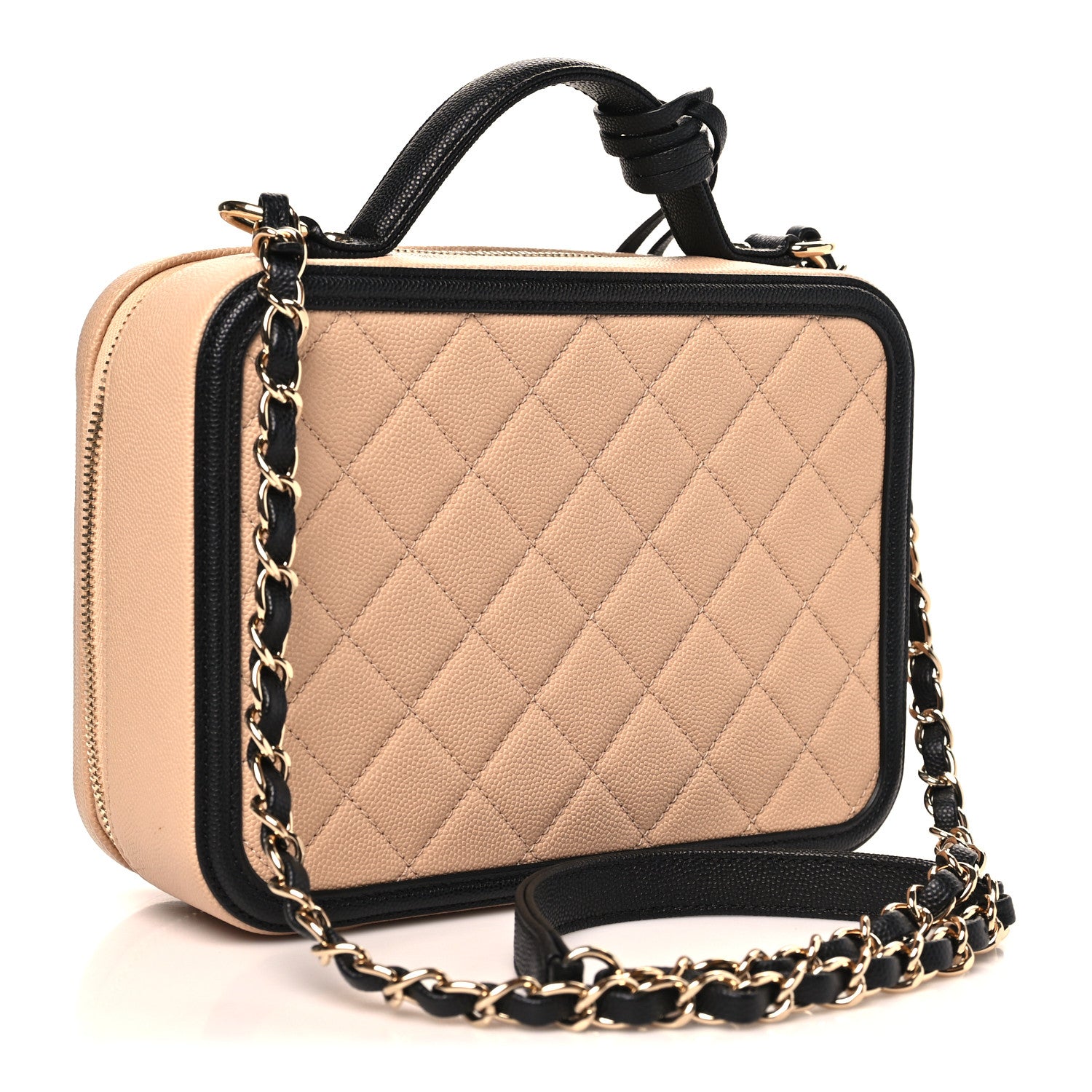Chanel Caviar Quilted Medium CC Filigree Vanity Case Beige Black 3 of 10