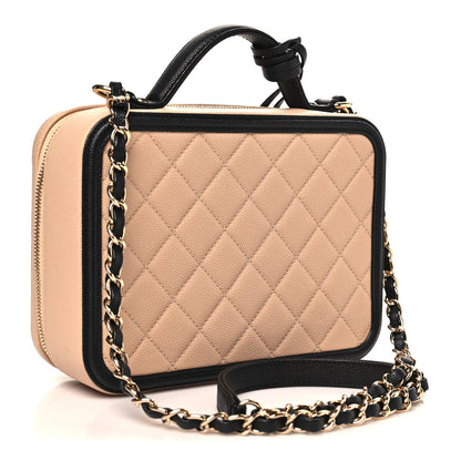Chanel Caviar Quilted Medium CC Filigree Vanity Case Beige Black 3 of 10