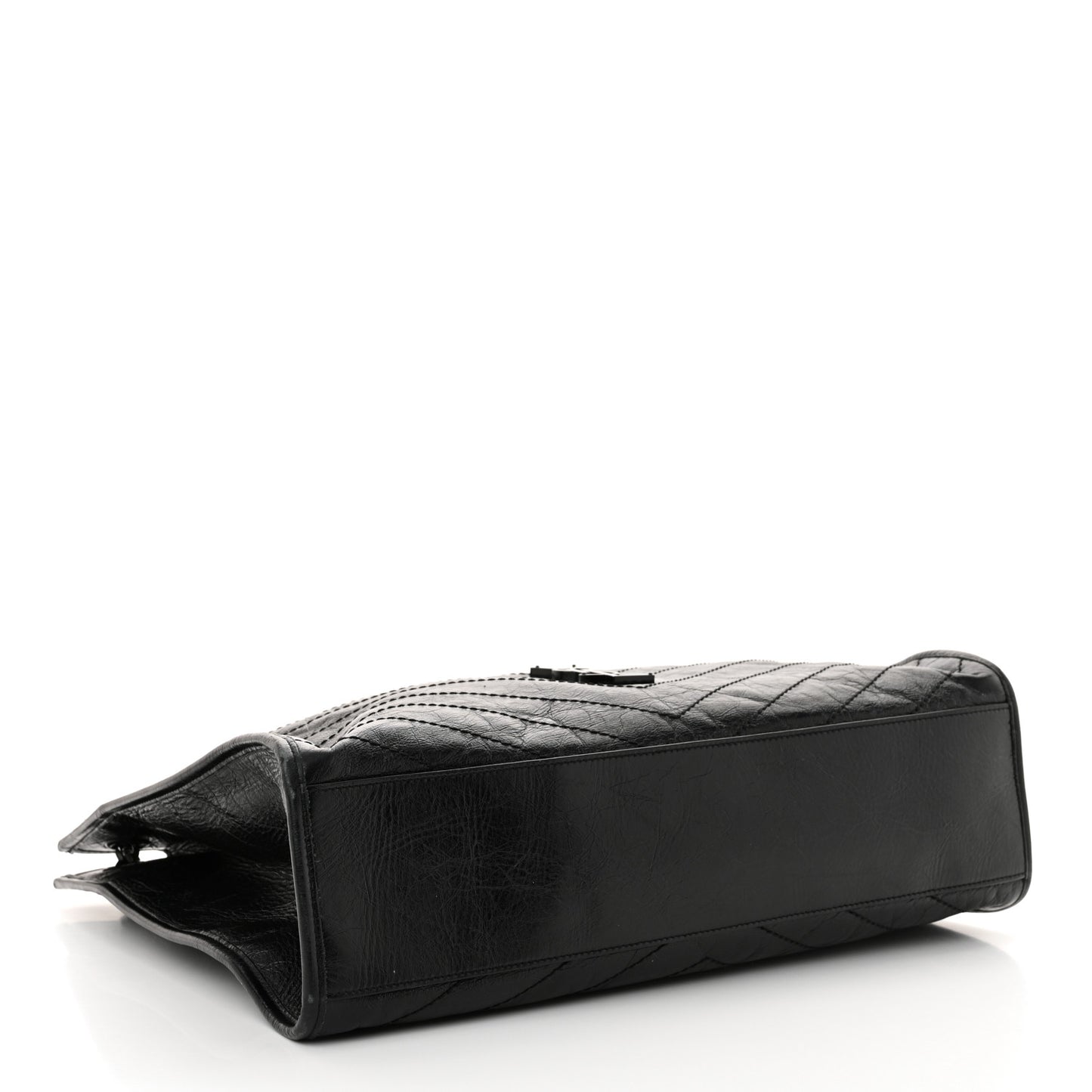 Crinkled Calfskin Matelasse Monogram Large Niki Shopper Tote Black