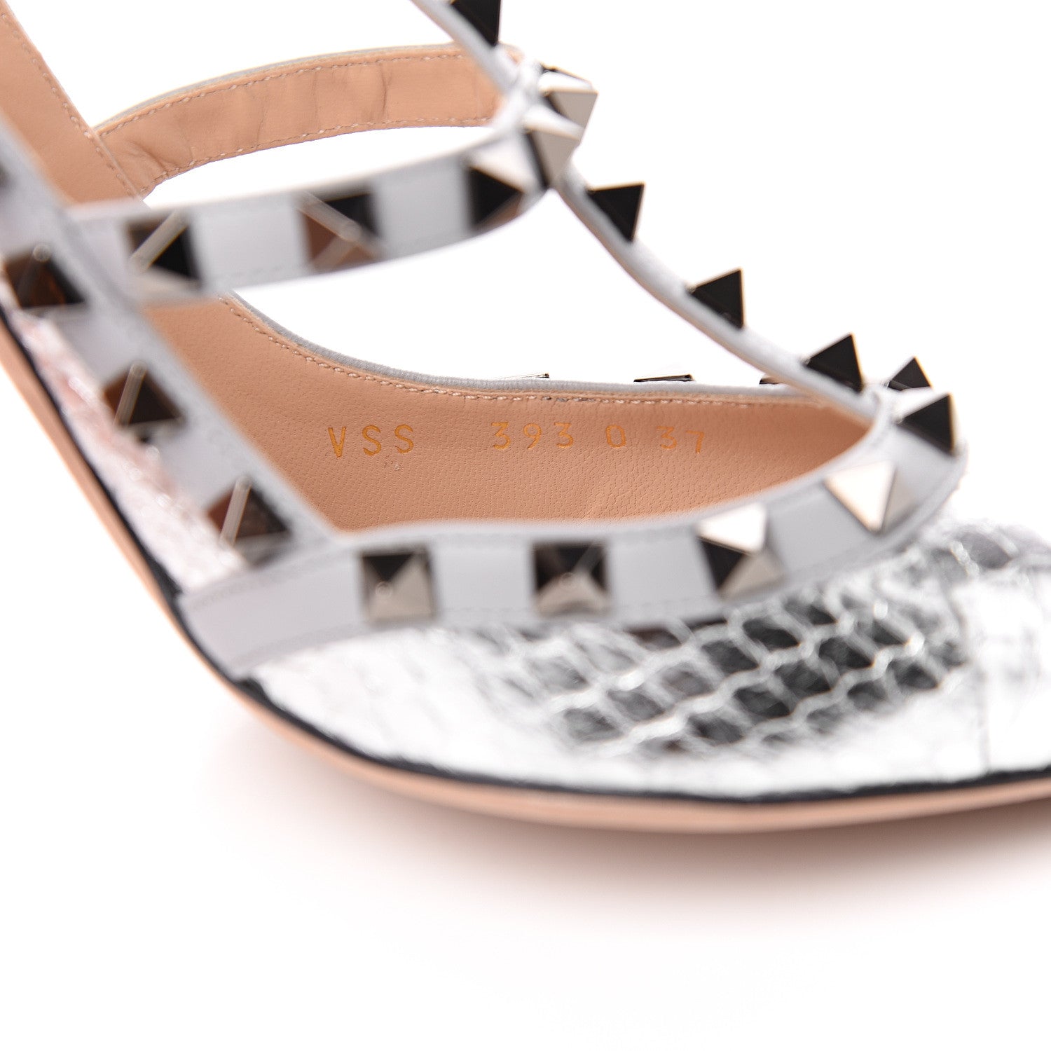 Valentino Garavani Metallic Watersnake Rockstud Ankle Strap 100mm Pumps 37 Silver Pastel Grey 8 of 9