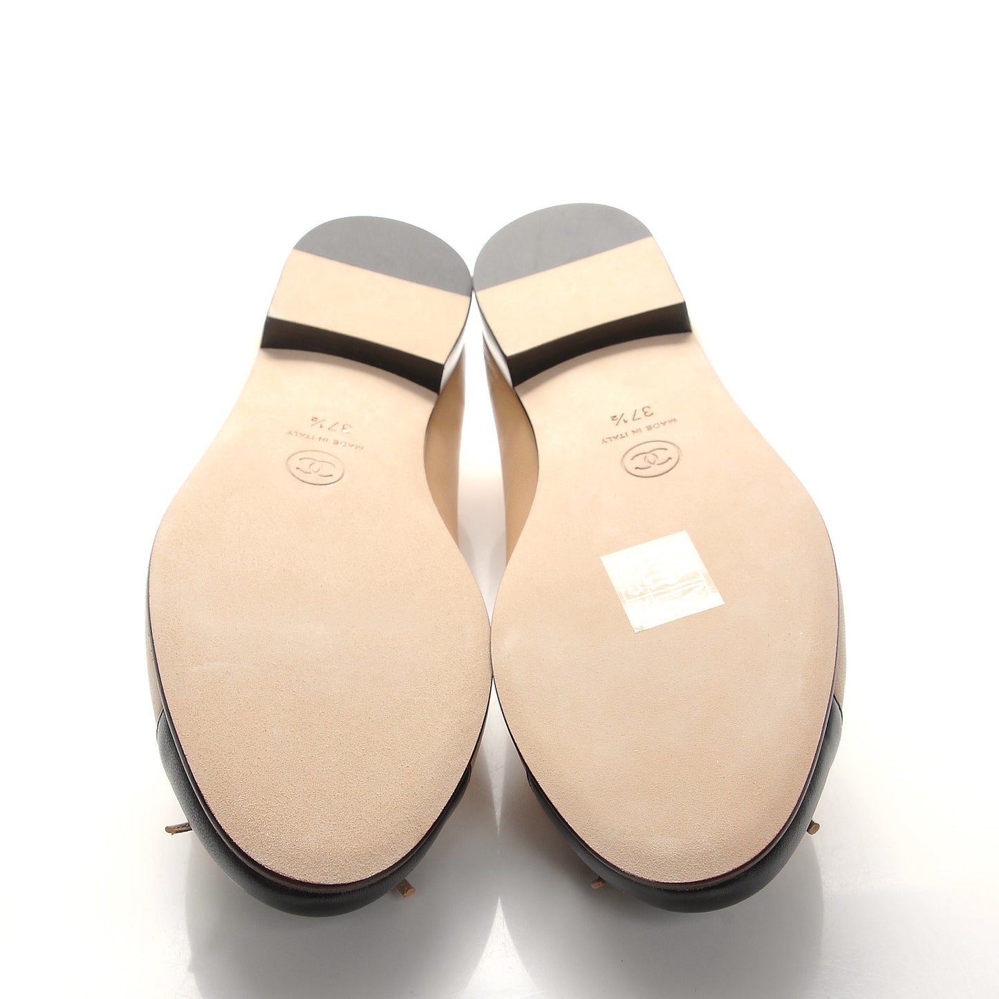 Lambskin Cap Toe Ballerina Flats 37.5 Beige Black