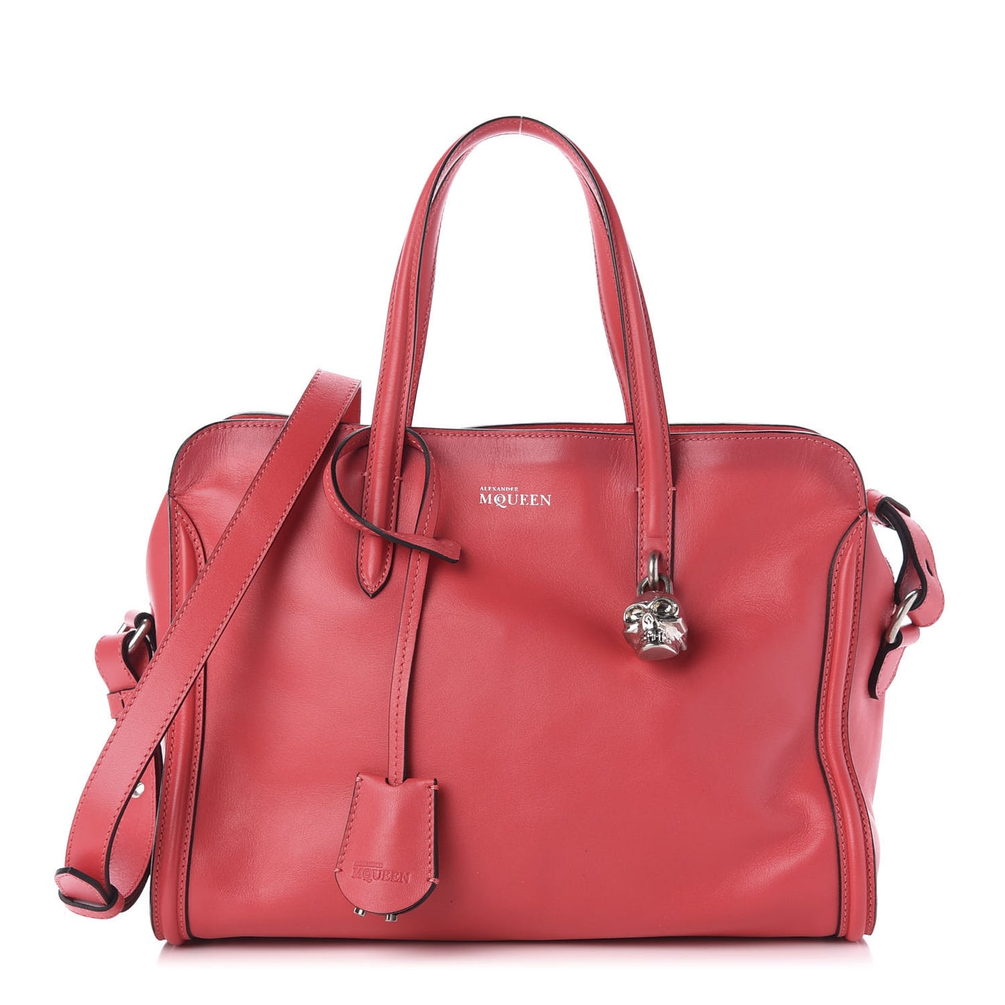 Pebbled Calfskin Small Skull Padlock Zip Around Tote Geranium