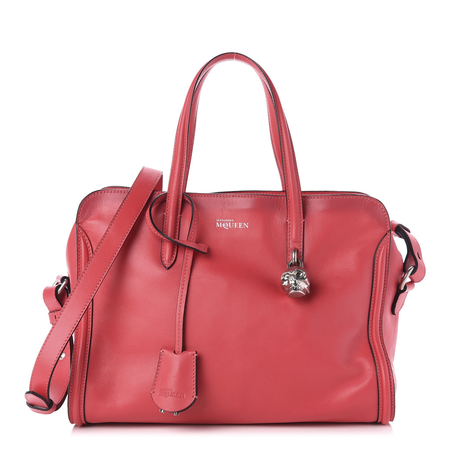 Alexander McQueen Pebbled Calfskin Small Skull Padlock Zip Around Tote Geranium 1 of 11
