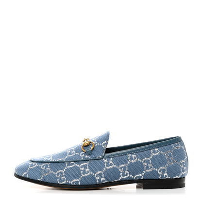 Gucci Canvas Lame GG Monogram Horsebit Womens Jordaan Loafers 37 Blue Silver Cornflower Blue 1 of 9