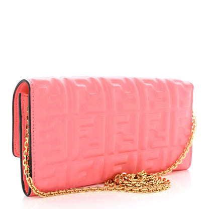 Fendi Nappa Matisse FF Embossed Continental Wallet On Chain Pink Dalia 3 of 11