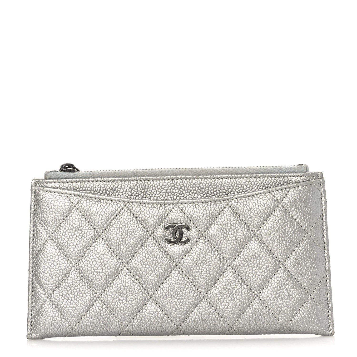 Chanel Metallic Caviar Quilted Classic Zip Pouch Silver 1 of 7