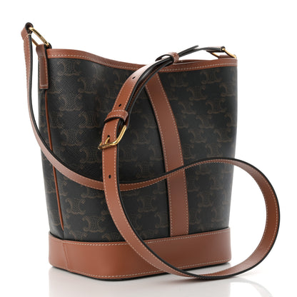 Celine Triomphe Canvas Calfskin Small Bucket Bag Tan 3 of 10