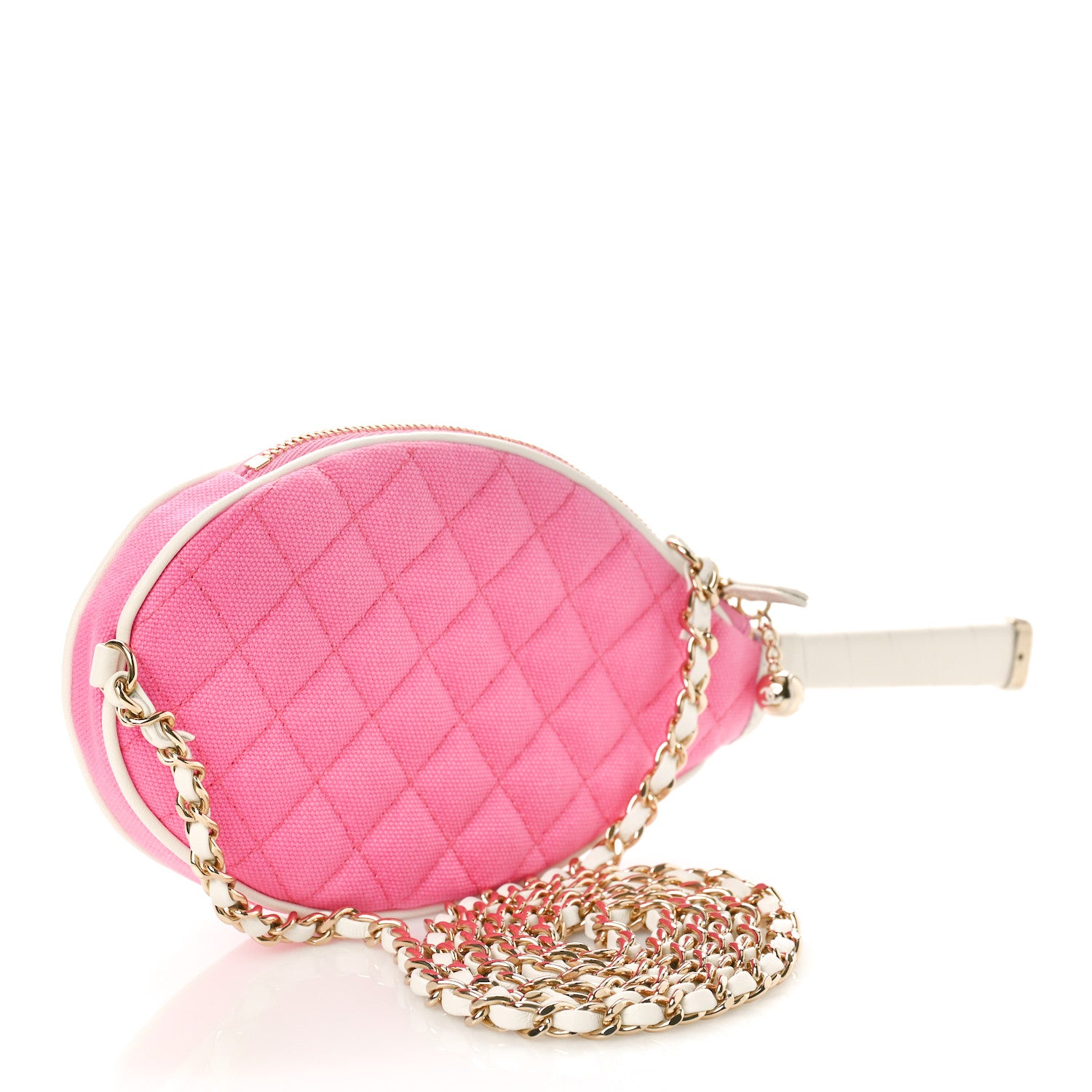 Chanel Canvas Calfskin Tennis Racket Clutch With Chain Pink 2 of 13