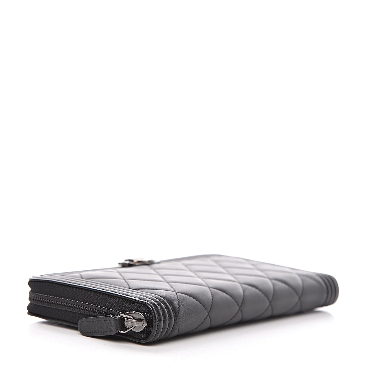 Lambskin Quilted Boy Zip Around Wallet Black